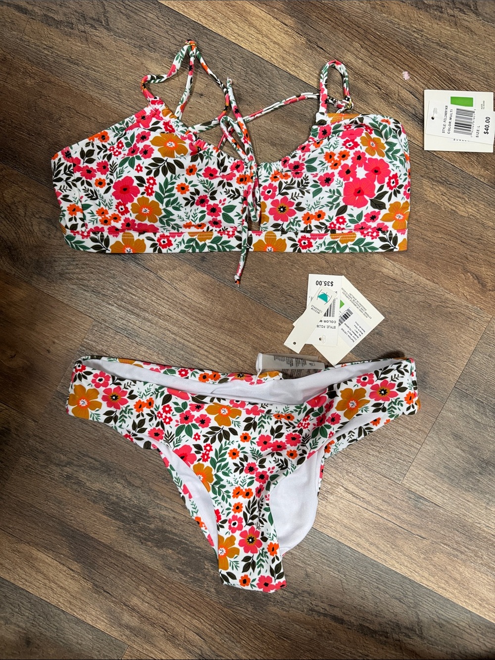 Cyn Luca Floral Two-Piece Swimsuit - Pink & Orange Bikini